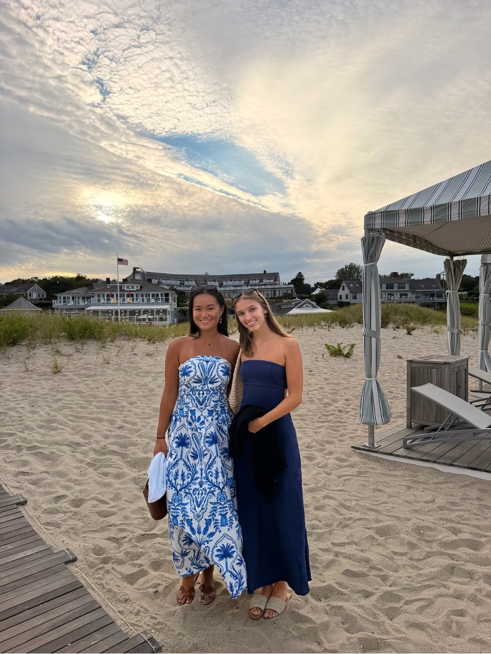 Beach Strapless Maxi Dress - Blue & White